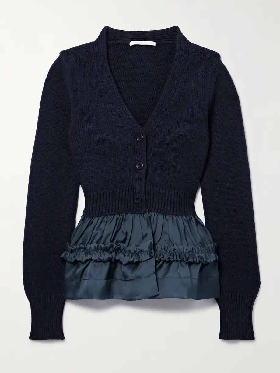 CECILIE BAHNSEN - Vision Ruffled Taffeta-trimmed Cashmere And Wool-blend Cardigan - Blue Cover