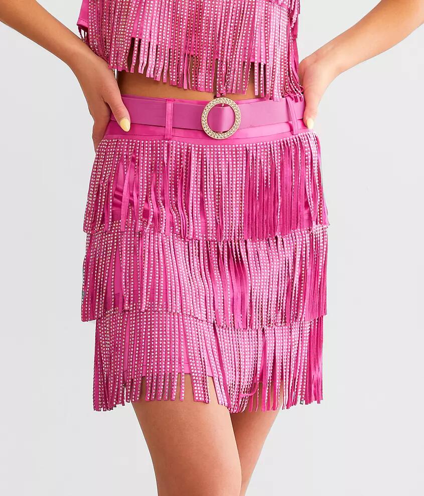 Blue B Tiered Rhinestone Fringe Mini Skirt Cover