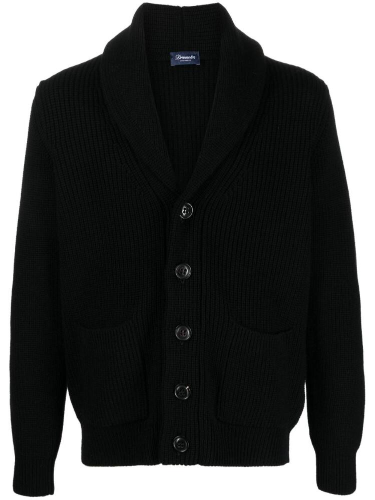 Drumohr shawl-lapel ribbed-knit cardigan - Black Cover