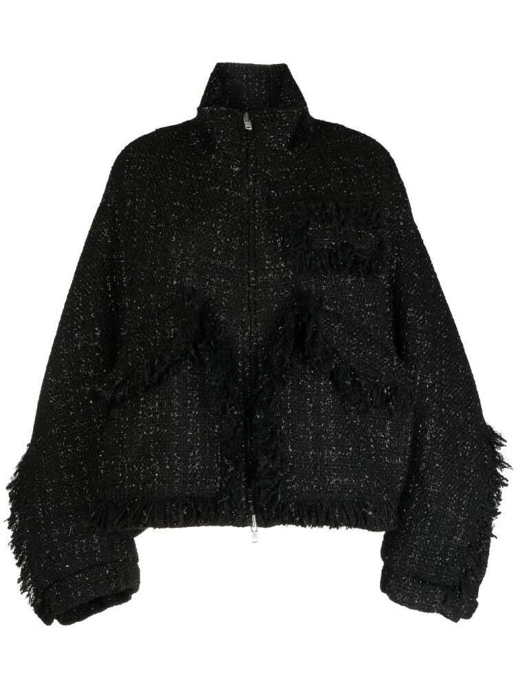 Goen.J stand-collar tweed bomber jacket - Black Cover