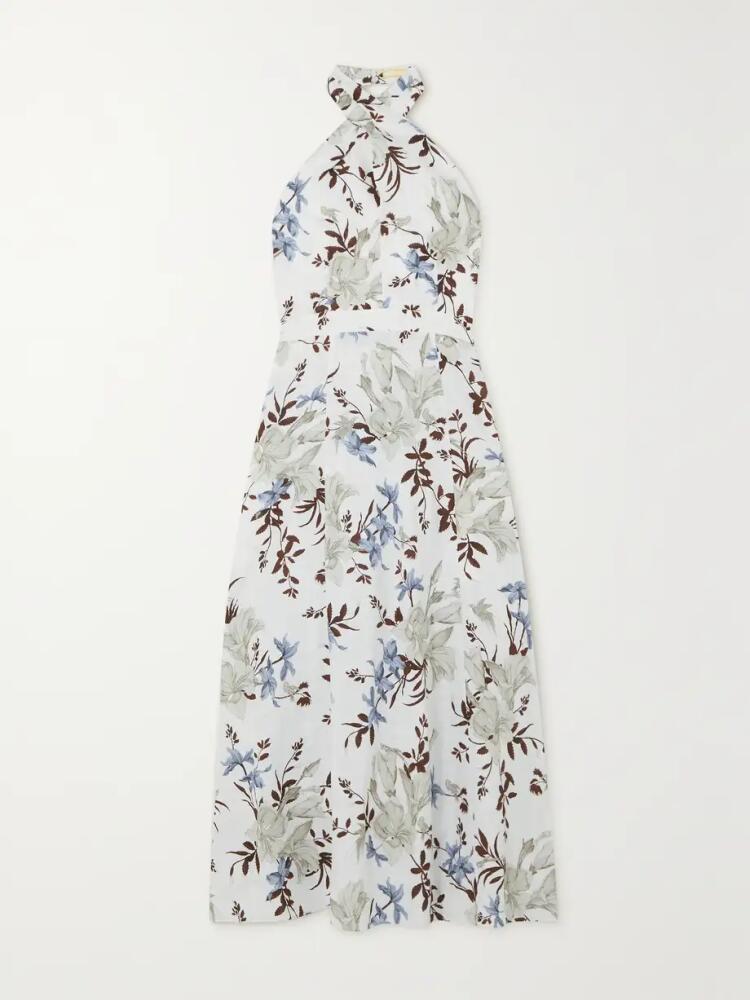 Erdem - Selene Bow-detailed Floral-print Linen Halterneck Midi Dress - White Cover