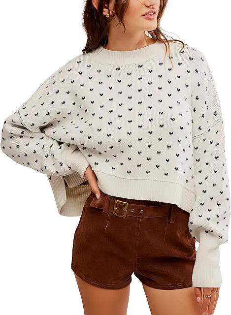 Free People Pattern Easy Street Crop (White Navy Combo) Women's Sweater Cover