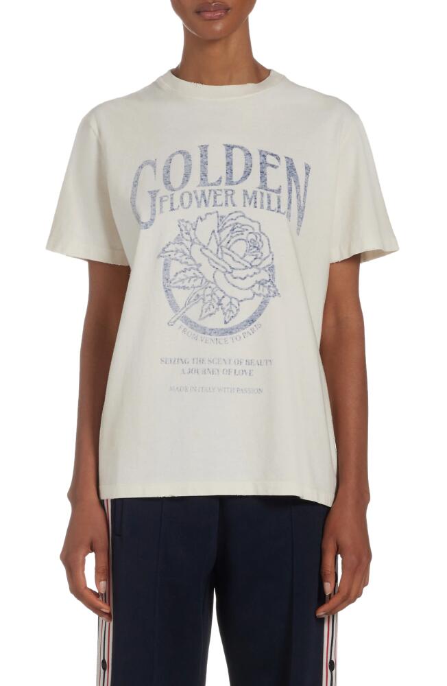 Golden Goose Golden Flower Mill Distressed Silk Blend Graphic T-Shirt in Heritage White Cover