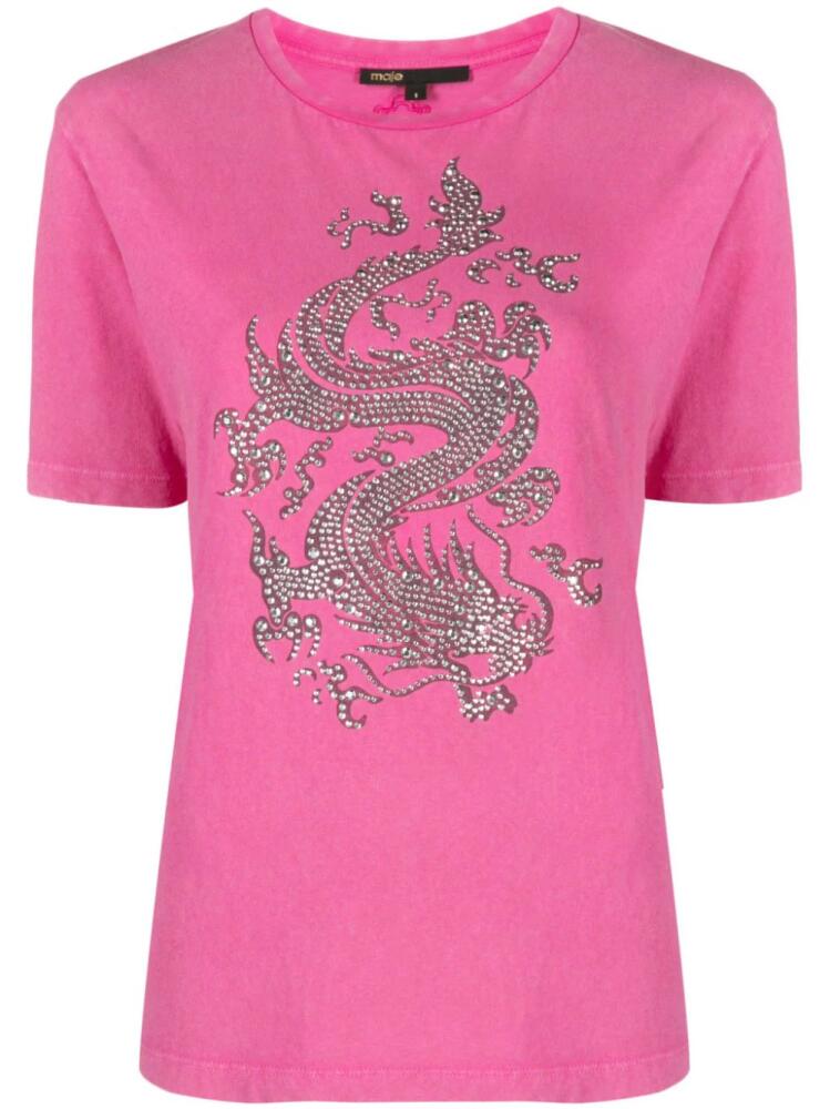 Maje rhinestone-embellished dragon-print T-shirt - Pink Cover