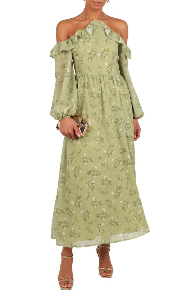 Petal & Pup Alina Floral Cold Shoulder Long Sleeve Maxi Dress in Sage Botanica Cover