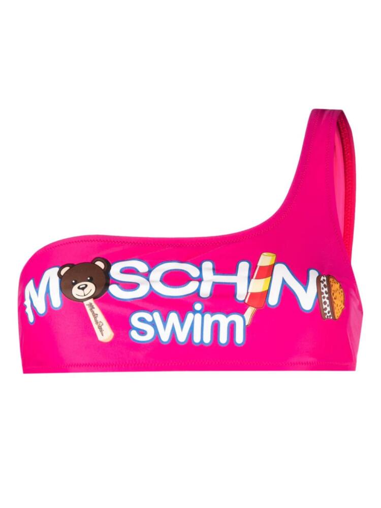 Moschino logo print asymmetric-neck bikini top - Pink Cover