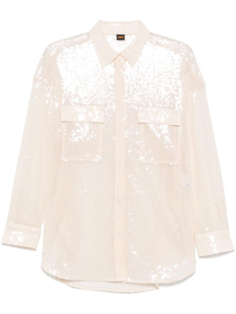 BOSS sequinned point collar shirt - Neutrals Cover