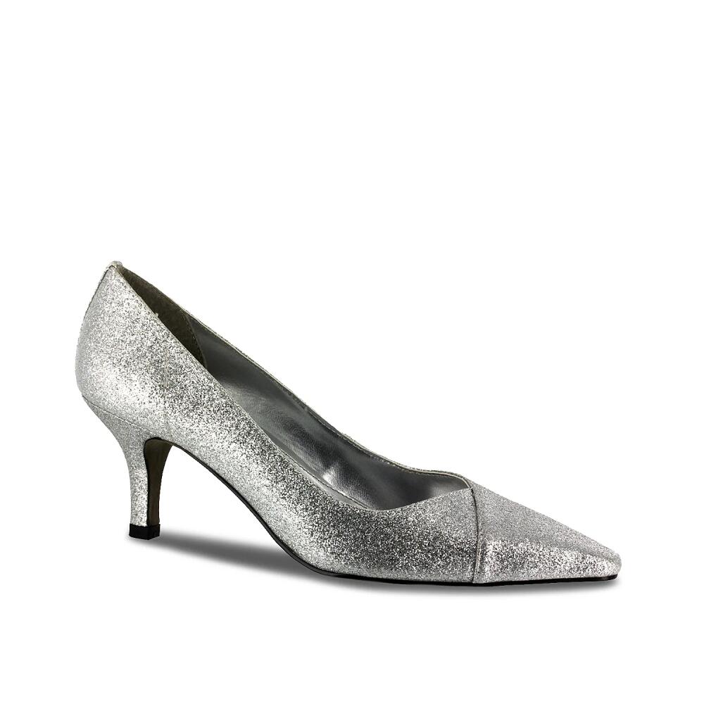 Easy Street Extra Wide Width Chiffon Pump | Women's | Silver Metallic Glitter Cover