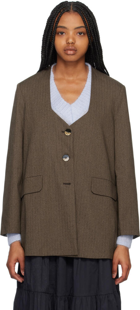 GANNI Brown Herringbone Blazer Cover