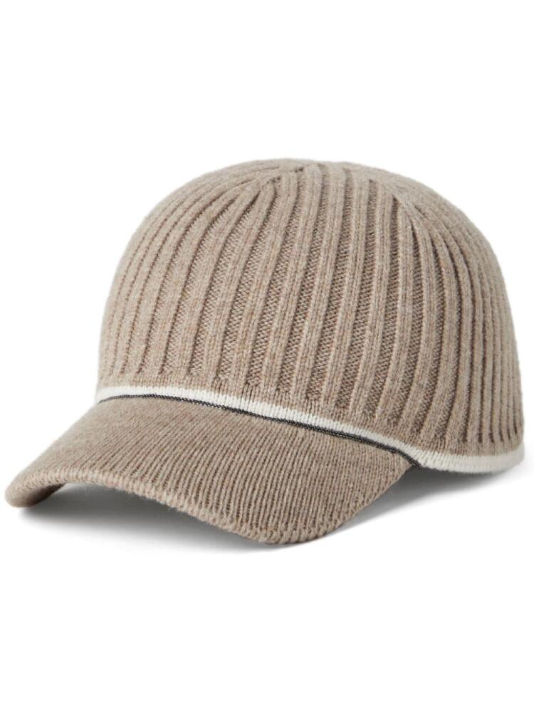 Brunello Cucinelli stripe-detail knitted cap - Neutrals Cover