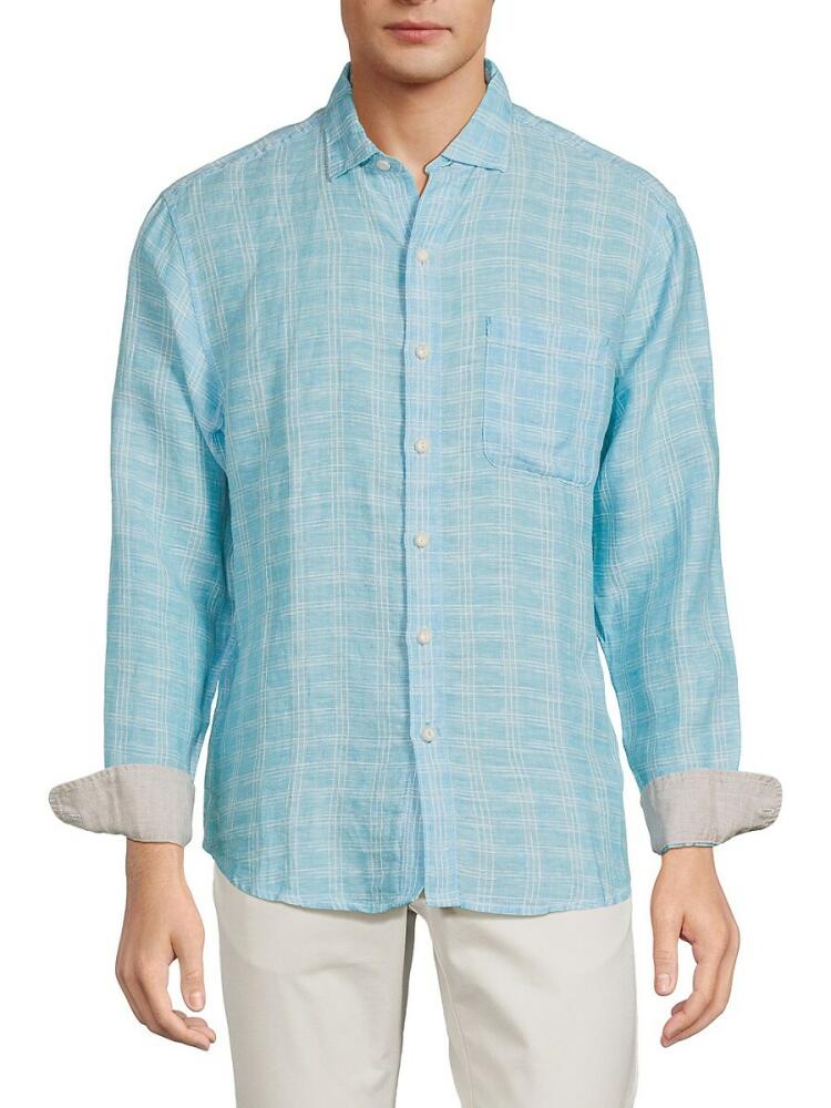 Tommy Bahama Men's Plaid Linen Sport Shirt - Horizon Blue Cover