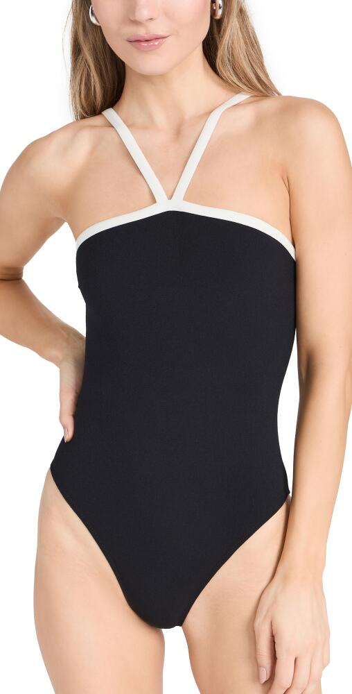 Lisa Marie Fernandez Bandeau Maillot with Piping Black Crepe W/Cream Piping Cover