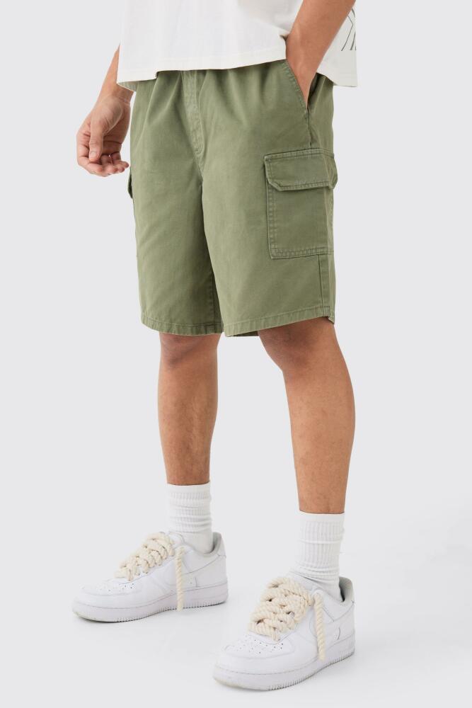 boohoo Mens Relaxed Fit Elasticated Waist Cargo Shorts - Green Cover