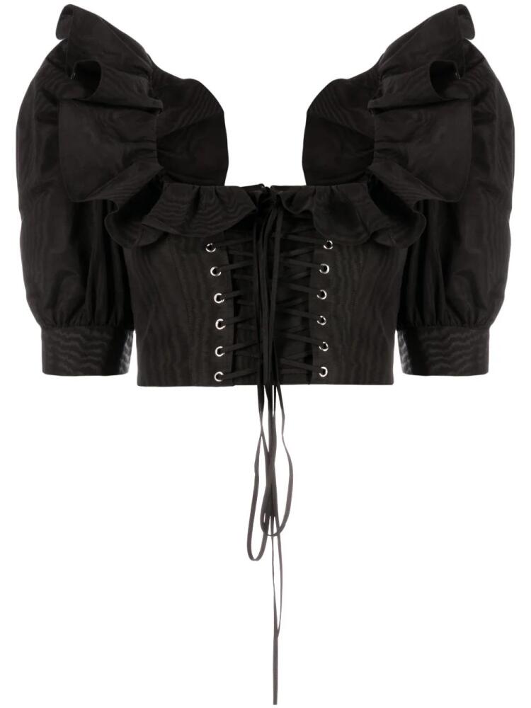 Alessandra Rich ruffle-collar corset-style blouse - Black Cover