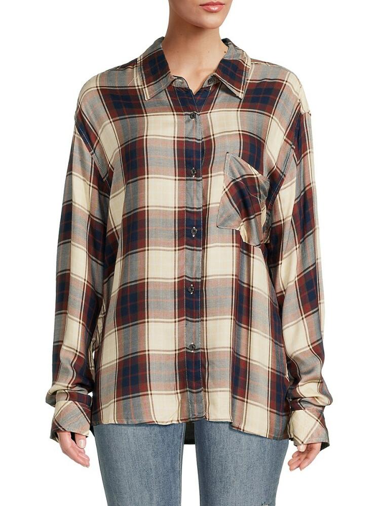 WeWoreWhat Women's Plaid Boyfriend Shirt - Ecru Cover