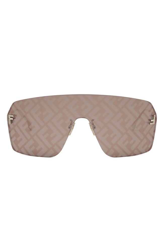 'Fendi First Rectangular 139mm Shield Sunglasses in Gold /Brown Cover