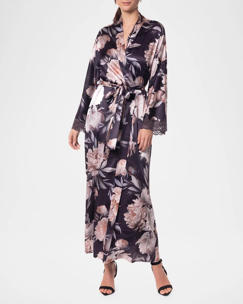 Christine Lingerie After Dark Floral-Print Charmeuse Robe Cover