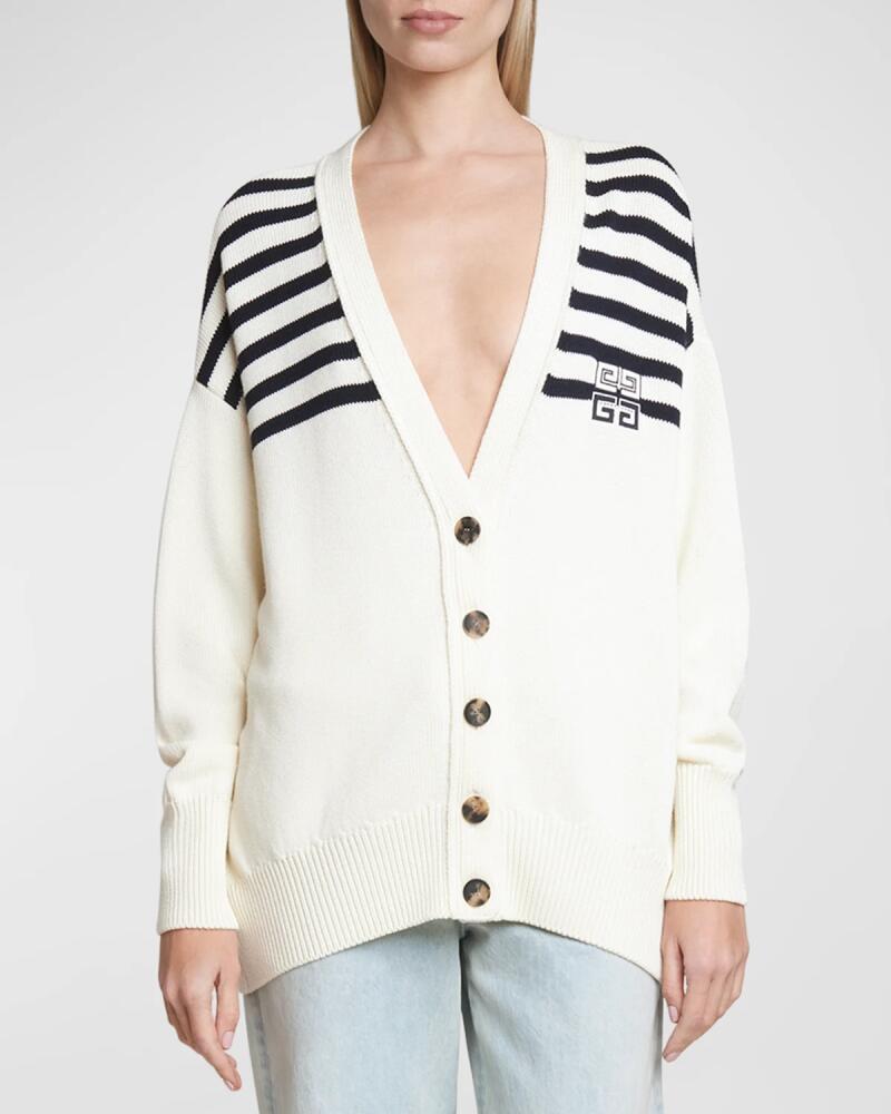 Givenchy 4G Embroidered Striped V-Neck Cardigan Cover