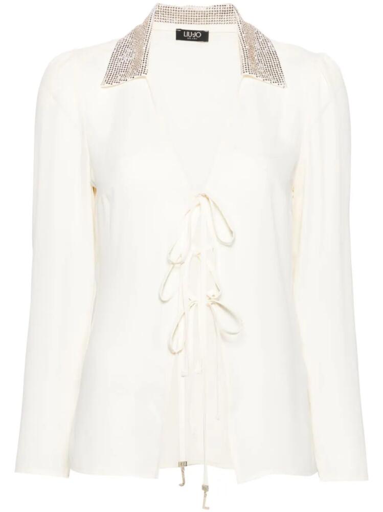 LIU JO rhinestone-embellished crepe blouse - Neutrals Cover