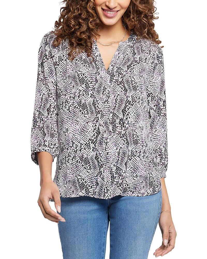 Nydj Three Quarter Sleeve Printed Pintucked Back Blouse Cover