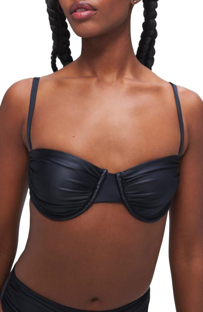 Good American Ruched Underwire Demi Cup Bikini Top in Black001 Cover