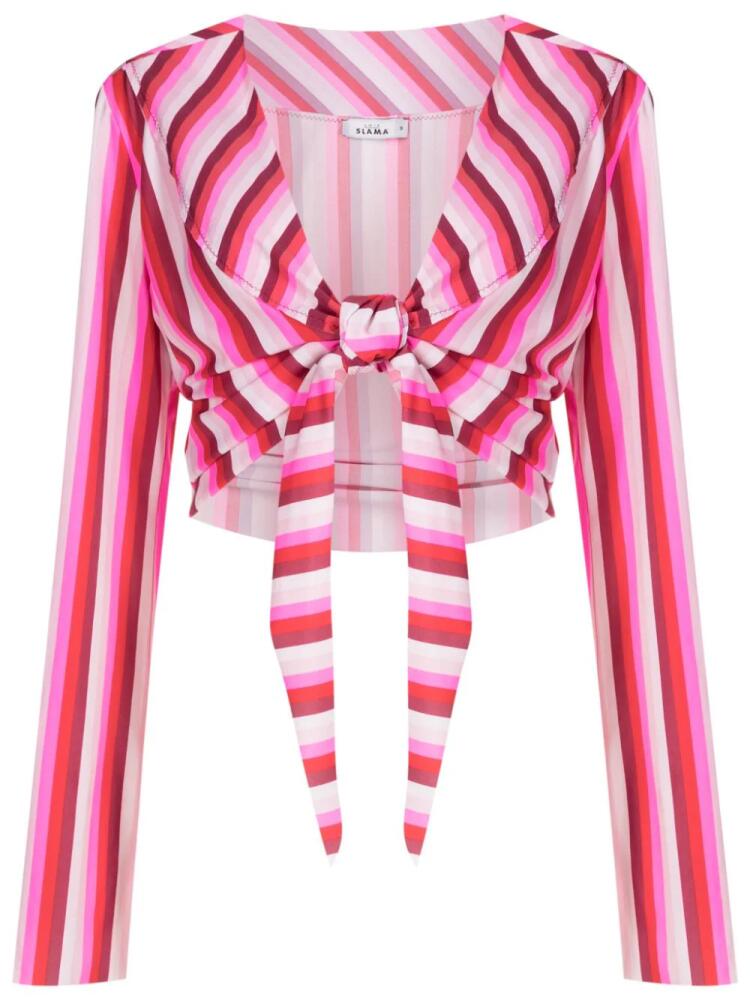 Amir Slama stripe-print tied crop top - Pink Cover