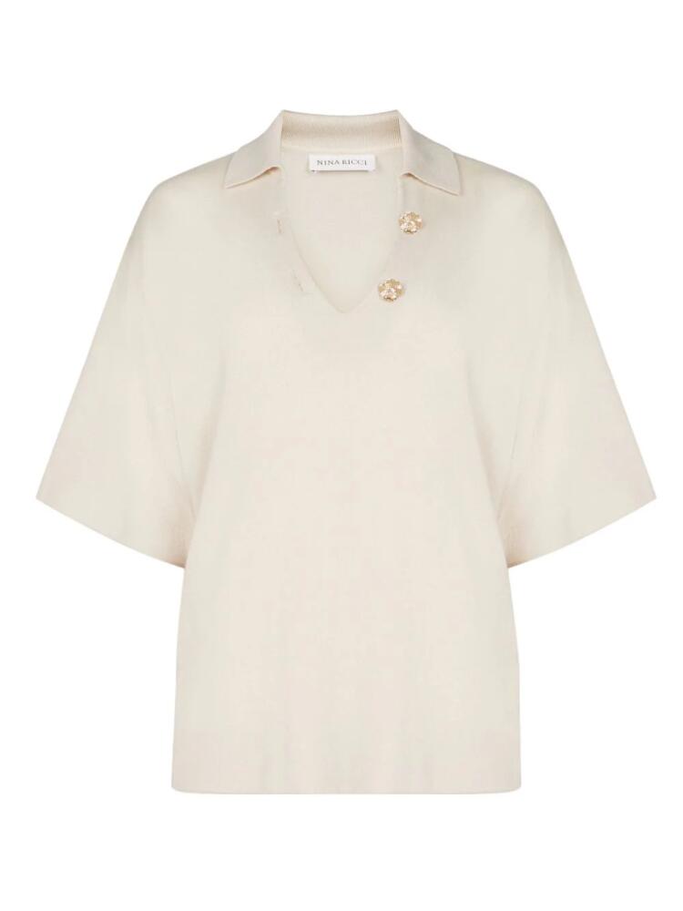 Nina Ricci V-neck wool T-shirt - Neutrals Cover