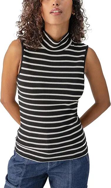 Sanctuary Essential Sleeveless Mock Neck (Black/Chalk Stripe) Women's Clothing Cover