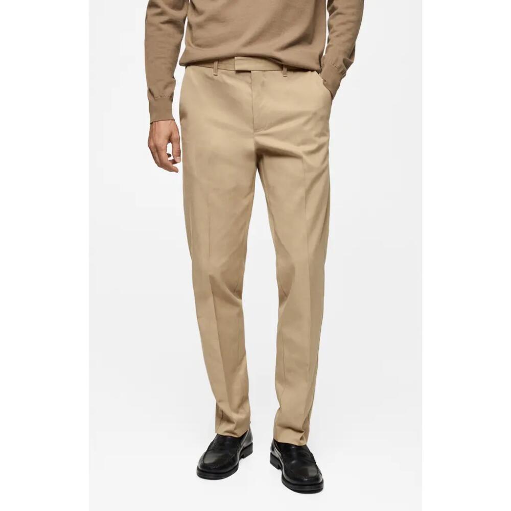 MANGO Regular Fit Cotton Blend Dress Pants in Beige Cover