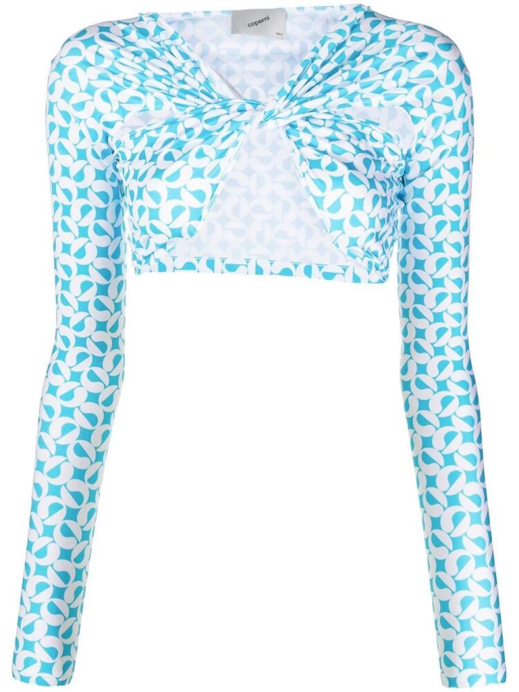 Coperni patterned ruched cropped top - Blue Cover