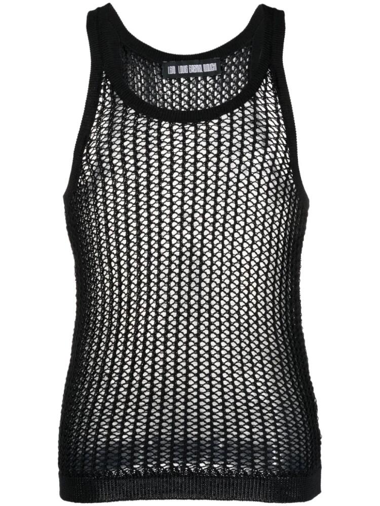 LGN LOUIS GABRIEL NOUCHI open-knit U-neck tank top - Black Cover