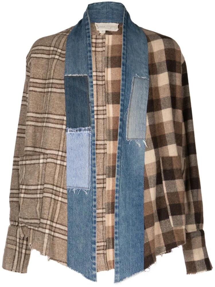 Greg Lauren patchwork checked open-front jacket - Brown Cover