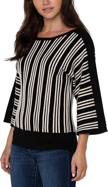 Liverpool Los Angeles 3/4 Length Dolman with Vertical Stripe Detail (Black/Ecru Stripe) Women's Sweater Cover