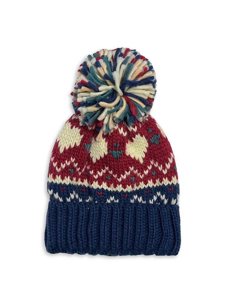 MARCUS ADLER Women's Fairisle Faux Fur Pom Pom Beanie - Blue Cover