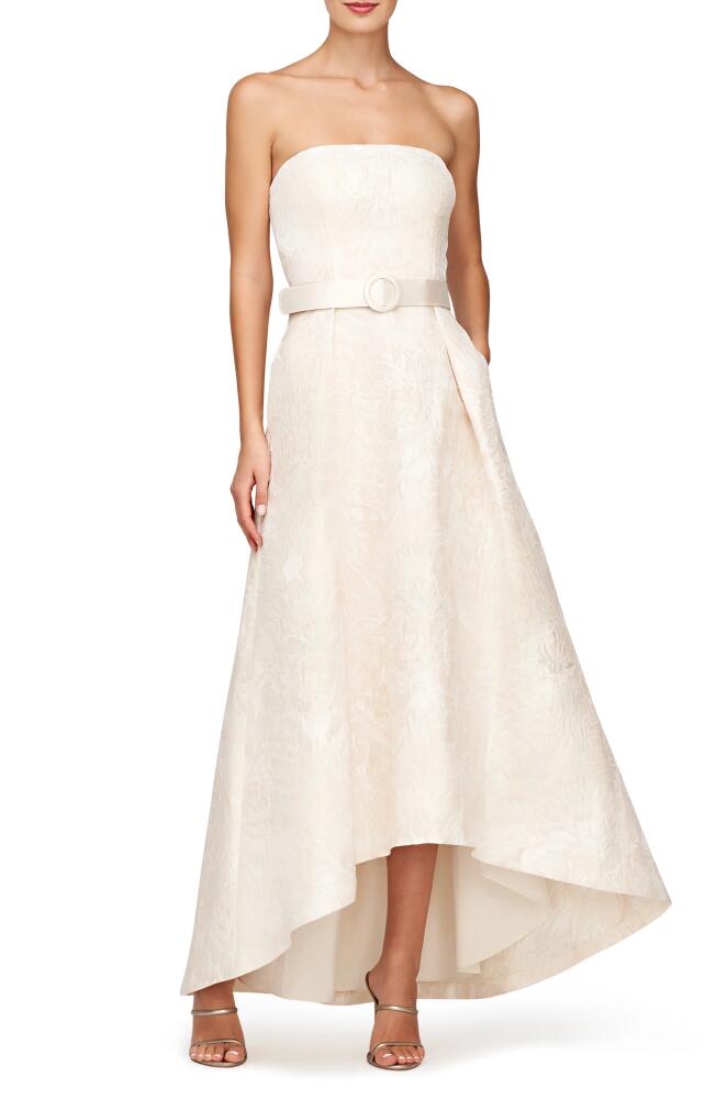 Kay Unger Bella Floral Jacquard Belted High-Low Gown in Ivory Cover