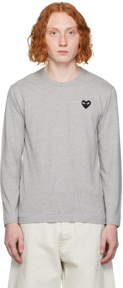 COMME des GARÇONS PLAY Gray Heart Patch Long Sleeve T-Shirt Cover