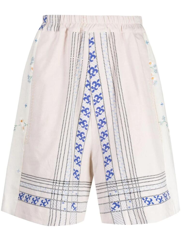 By Walid embroidered linen drop-crotch shorts - Neutrals Cover