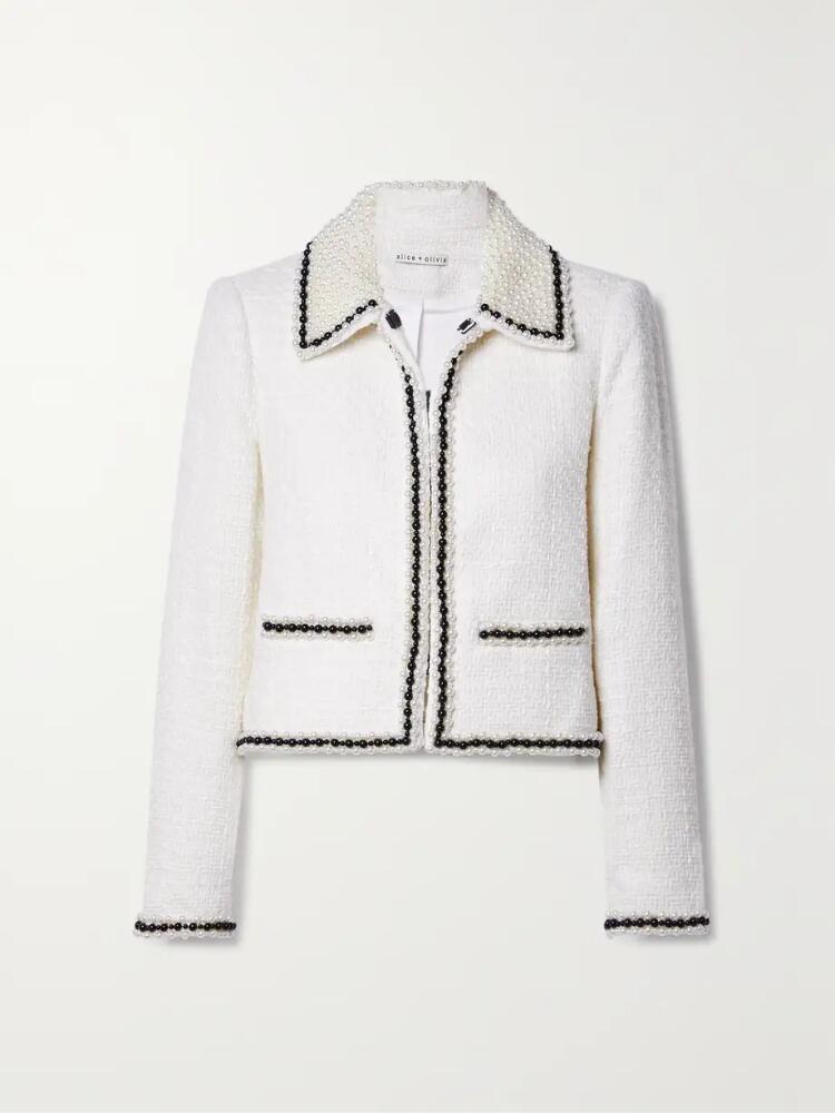 ALICE + OLIVIA - Kidman Cropped Bead-embellished Tweed Jacket - Off-white Cover