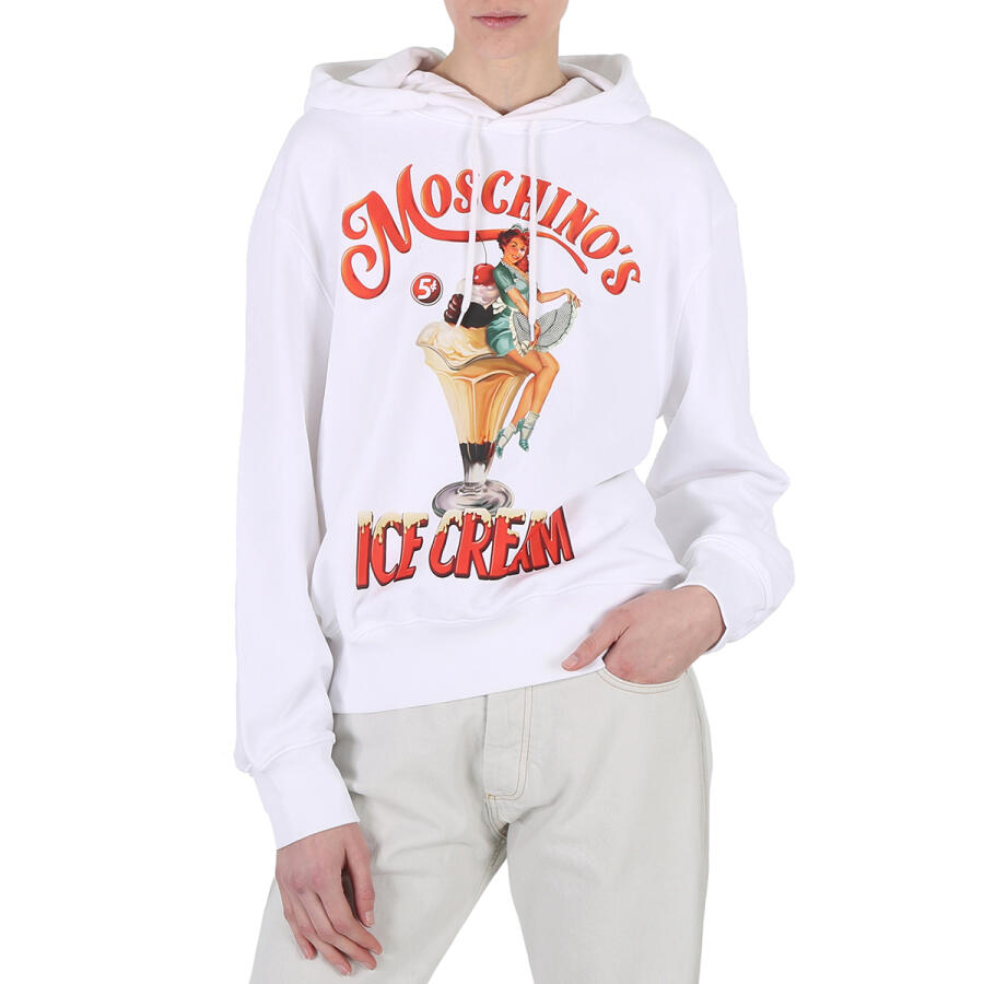 Moschino White Ice Logo Print Cotton Hoodie Cover