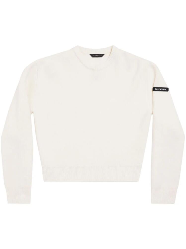 Balenciaga logo-patch stretch-wool jumper - White Cover