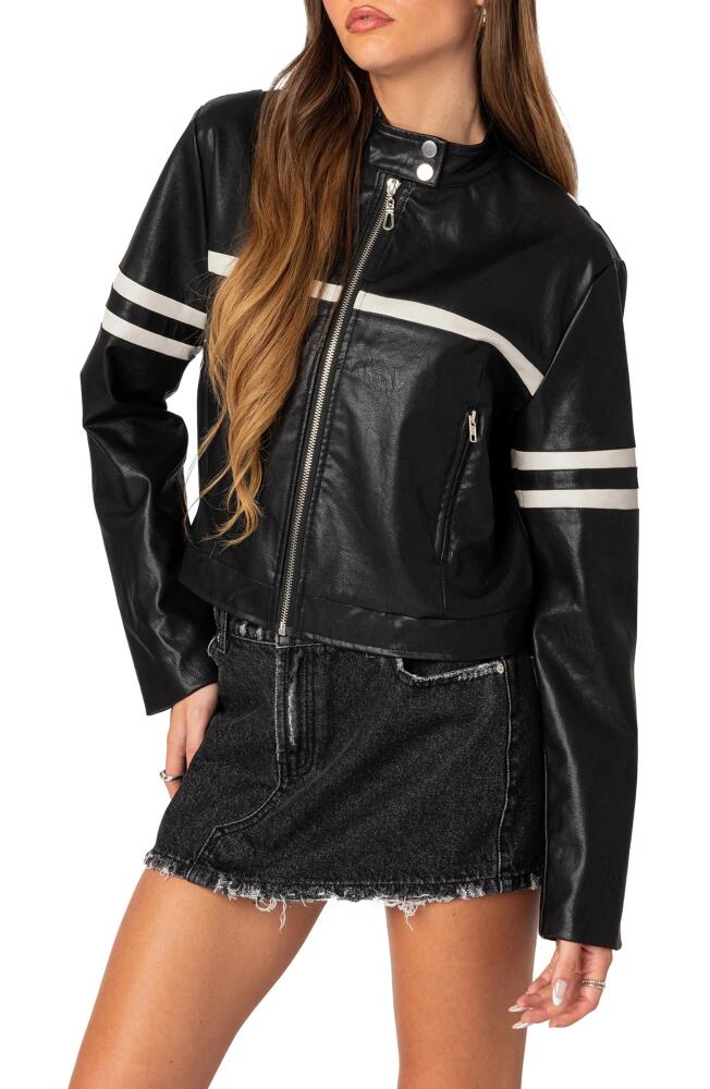 EDIKTED Rockstar Oversize Faux Leather Jacket in Black-And-White Cover