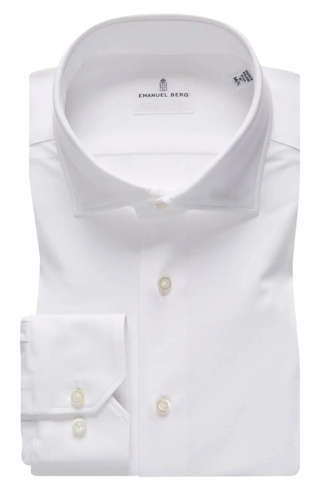 Emanuel Berg 4Flex Modern Fit Solid White Knit Button-Up Shirt Cover