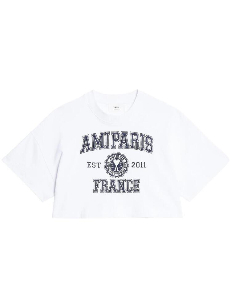 AMI Paris logo-print cropped T-shirt - White Cover