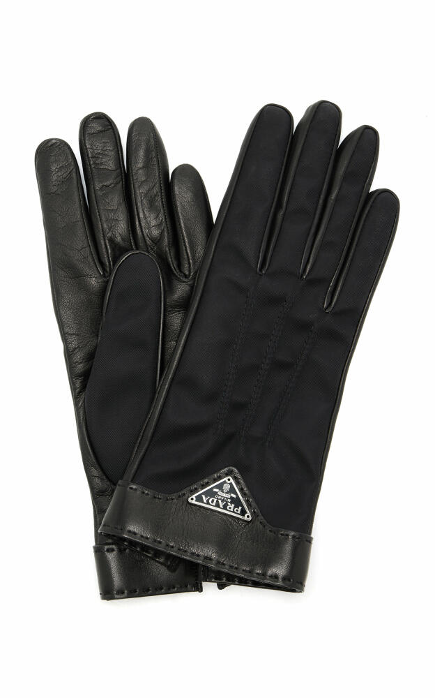 Prada - Re-Nylon-Trimmed Leather Gloves - Black Cover