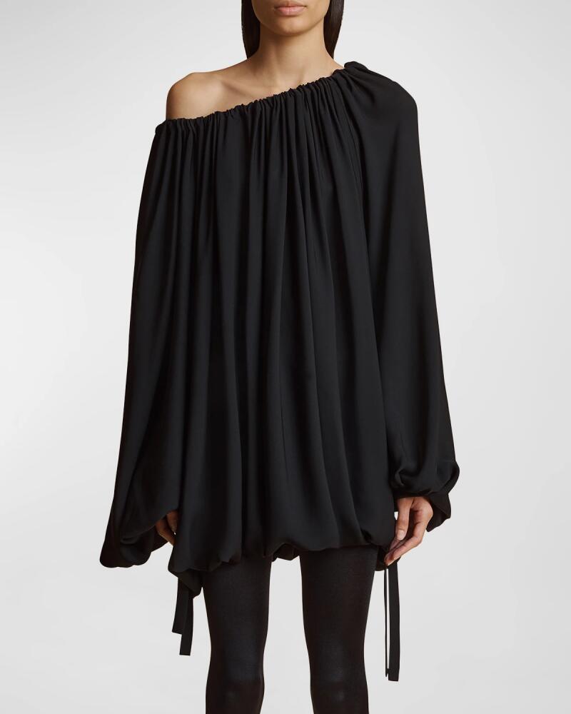 Khaite Nash One-Shoulder Draped Silk Crepe Dress Cover