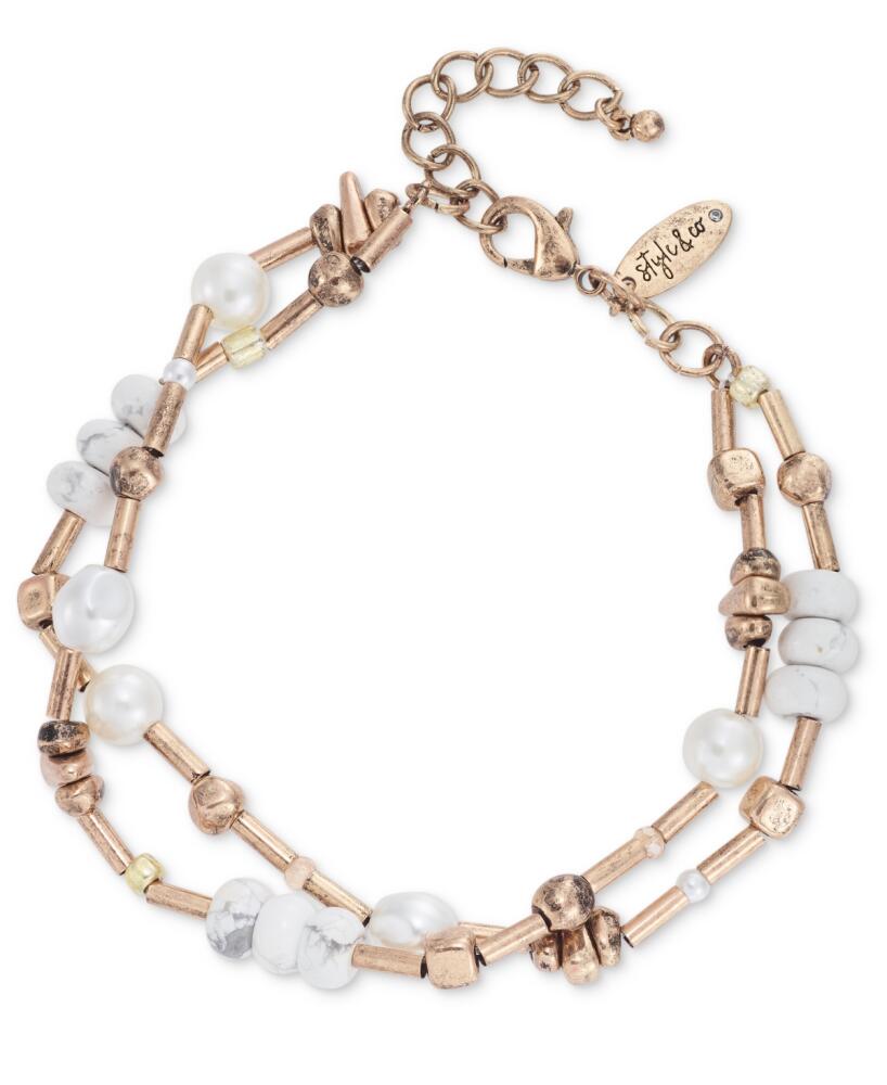 Style & Co Mixed Bead & Stone Double-Row Anklet, Created for Macy's - Gold Cover