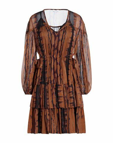 Sfizio Woman Mini dress Brown Viscose, Metal Cover