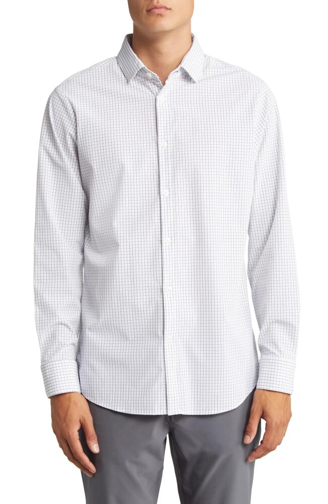 Mizzen+Main Men's Leeward Trim Fit Tattersall Performance Button-Up Shirt in White Navy Mini Grid Cover