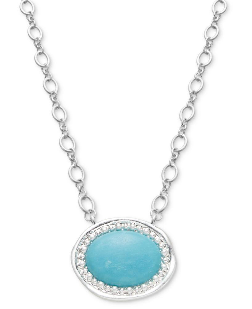 Style & Co Framed Oval Stone Pendant Necklace, 17" + 3" extender, Created for Macy's - Blue Cover