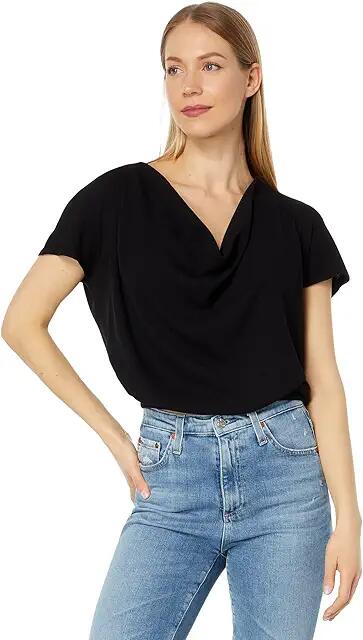 bobi Los Angeles Drop Shoulder Draped Cowl Top (Black) Women's Clothing Cover